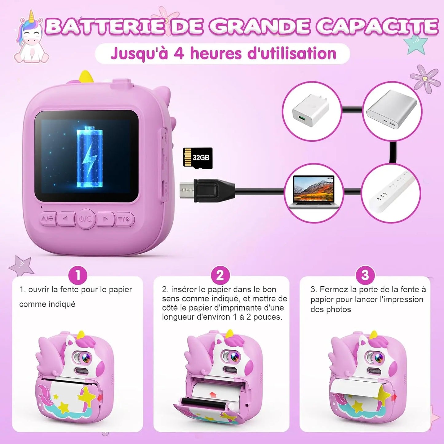 Appareils photo et caméras Appareil Photo Instantané, 2,4" Écran Appareil Photo Numérique avec carte TF 32GB et Papier Photo Tecin.fr