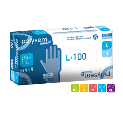 Gants nitrile POLYSEM bleus non poudrés acer