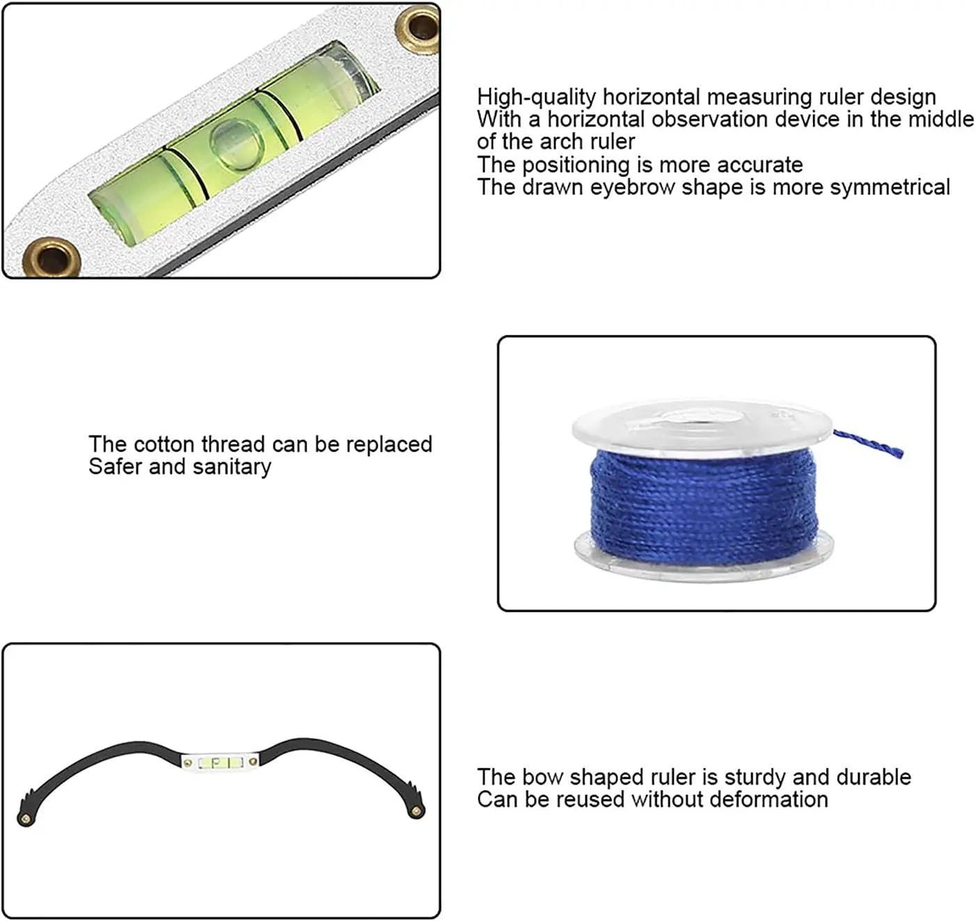 SCISSORS Outils horizontaux de chaîne de mappage de marque de ligne de règle de cartographie de perle pour le tatouage de sourcil(Noir) TECIN HOLDING