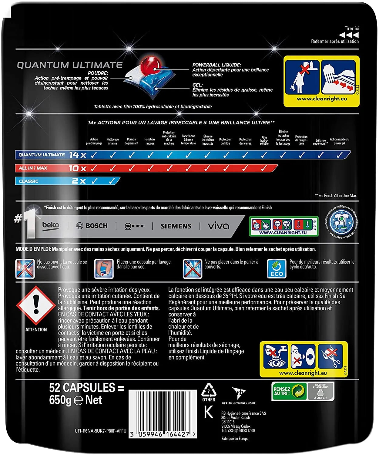Finish Pastilles Lave-Vaisselle Powerball Quantum Ultimate - 52 Tablettes Lave-Vaisselle 3059946164427 Finish