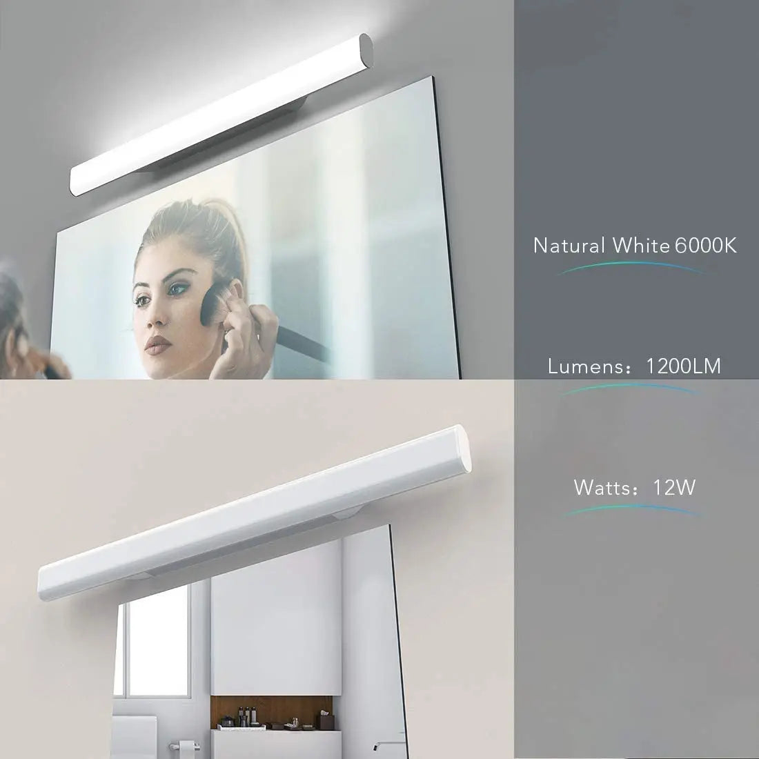 Lampe Miroir Salle de Bain,44cm 12W Applique Salle de Bain éclairage Salle de Bain pour Miroirs, 6000K Blanc 1200LM,design de mode OOWOLF