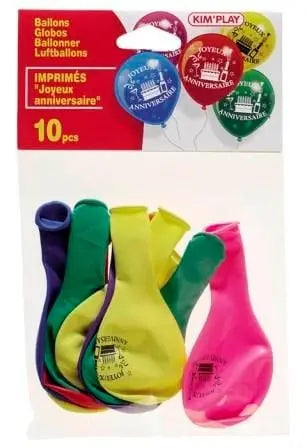 PAQUET DE 10 BALLONS ANNIVERSAIRE DE BAUDRUCHE AMSCAN