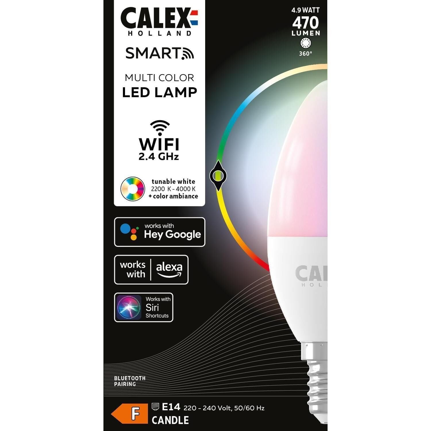 Calex Smart Tuya Wifi E14 Bougie 5W  470lm -  822-840 Variable Blanc | RGBW - Dimmable - Équivalent 40W - TECIN HOLDING