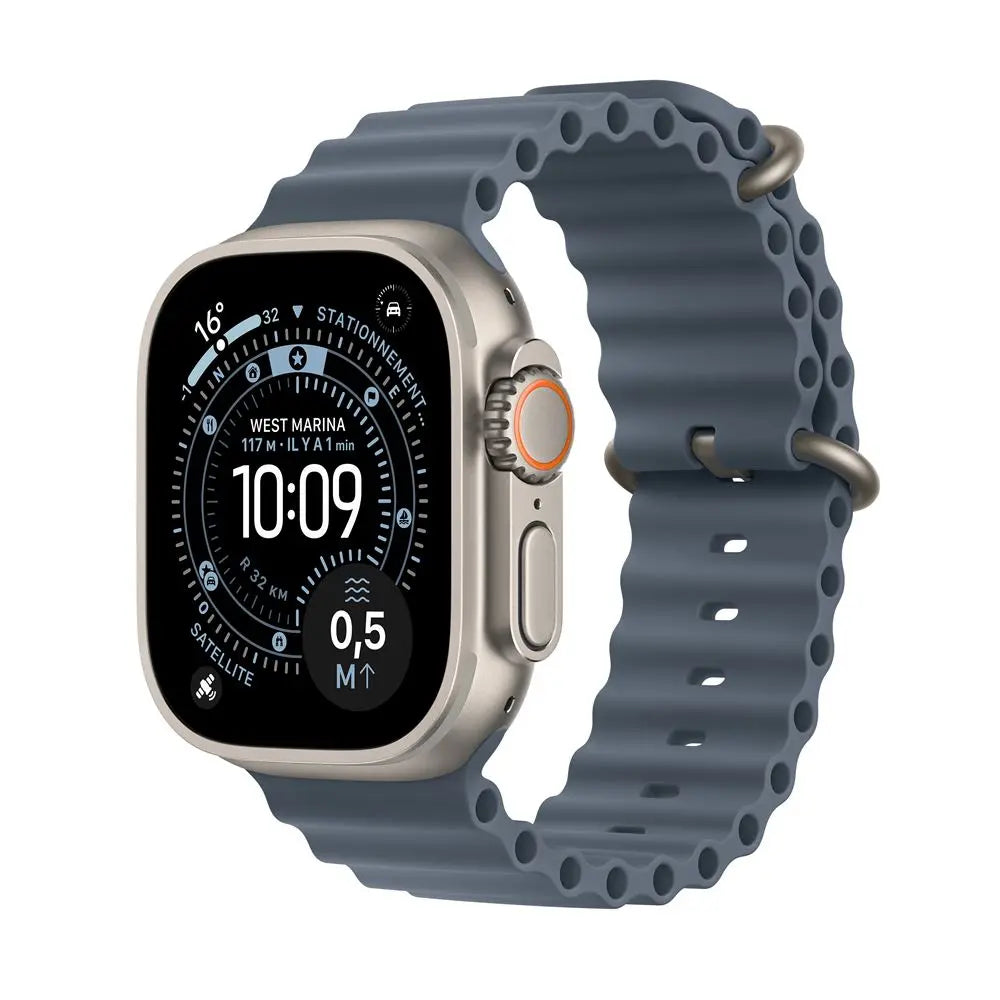Montre connectée Apple Watch Ultra 3 GPS + Cellular 49mm Boîtier en Titane Naturel avec Bracelet Ocean Bleu Maritime Apple