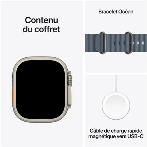 Montre connectée Apple Watch Ultra 3 GPS + Cellular 49mm Boîtier en Titane Naturel avec Bracelet Ocean Bleu Maritime Apple