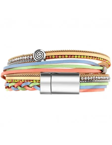 Bracelet Bracelet TRENZADO COLOR SILVER Argent et Multicolore Rhodium et Cuir véritable Cristal et Pompon TECIN HOLDING