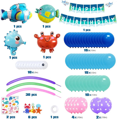 kit anniversaire Decoration Anniversaire Enfant, 108Pièces Decoration Anniversaire Theme Marin avec Banderole Joyeux Anniversaire, Ocean Mer Animaux Ballon Deco de Fête Anniversaire pour Garcons Filles king jouet