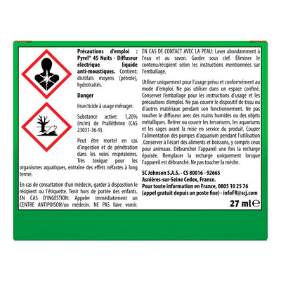 Diffuseur électrique sans parfum 45 nuits PYREL le diffuseur + la recharge de 27 ml Pyrel