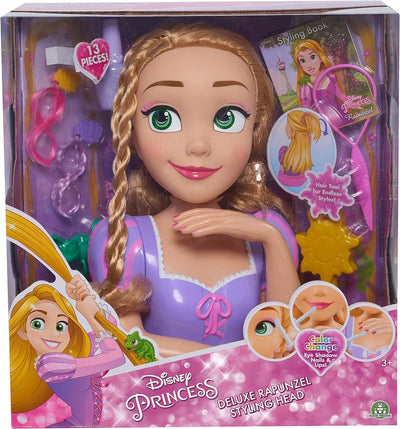 jouet pour enfant Disney Princesses - Raiponce, Tête à Coiffer et à Maquiller Deluxe, Accessoires Cheveux & Maquillage (yeux, lèvres, ongles), Jouet pour enfants dès 3 ans, DND03 Famosa