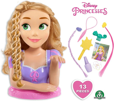 jouet pour enfant Disney Princesses - Raiponce, Tête à Coiffer et à Maquiller Deluxe, Accessoires Cheveux & Maquillage (yeux, lèvres, ongles), Jouet pour enfants dès 3 ans, DND03 Famosa