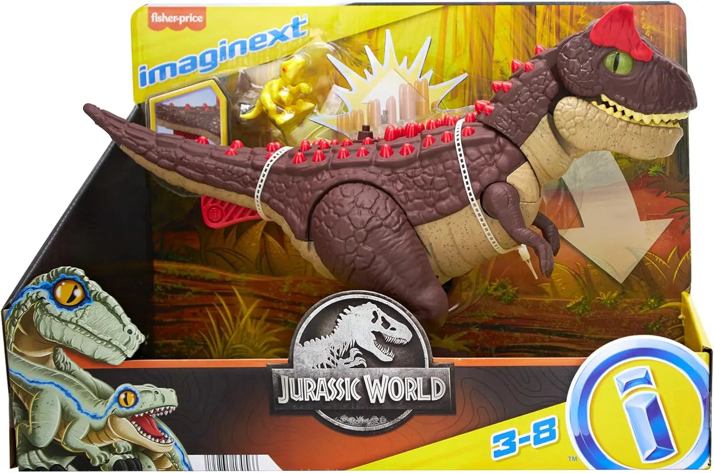 jouet Imaginext Jurassic World Figurine Dinosaure Carnotaurus Attaque De Piques 28 Cm avec Bébé Vélociraptor, 2 Éléments De Jeu, Jouet Enfant,, HML42194735130566 Mattel