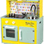 jouet Janod - Grande Cuisine Enfant en Bois Happy Day - Équipée avec Frigo et Four Micro Ondes, Bruitage et Lumière - Imitation et Eveil - 7 Accessoires Inclus - Dès 3 ans, J06564, Bleu et Jaune JANOD