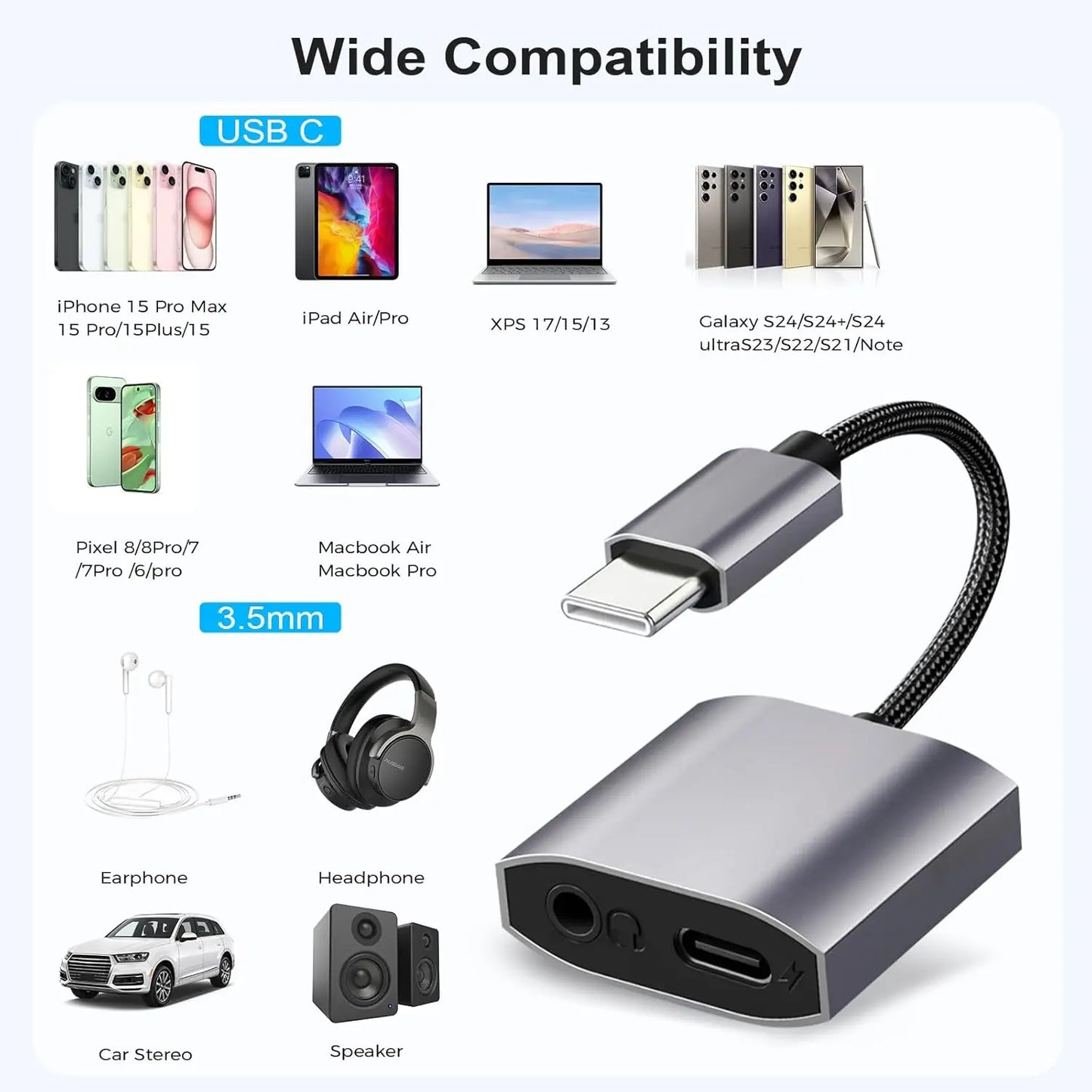 audio and charging cable Juce® 2 en 1 Adaptateur USB C Jack Supporte Audio et Recharge AUCUNE