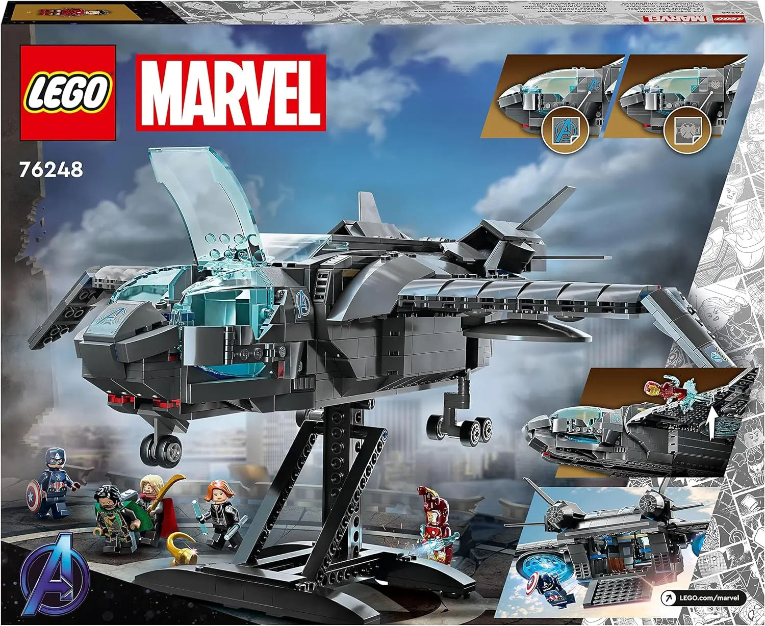 jouet LEGO Marvel 76248 Le Quinjet des Avengers, Jouet de Vaisseau Spatial pour Noël, avec Minifigurines Thor, Iron Man, Black Widow lego