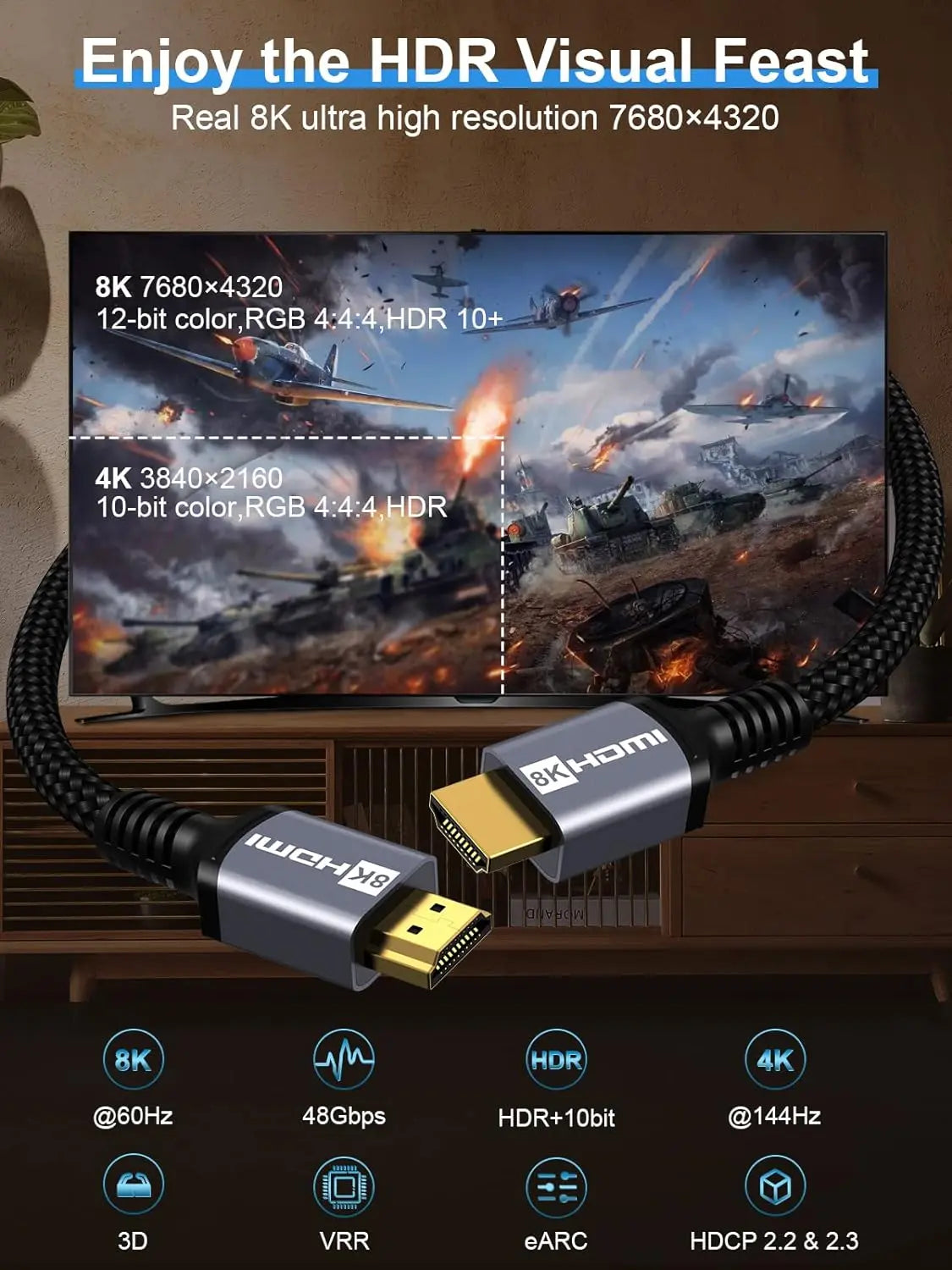 HDMI Cable LINDY - Câble HDMI 2.1 Anthra Line 1 Mètre avec Ethernet, High Speed 4k@60Hz HDMI 2.1 10k@120Hz 3D 1080p HDCP 2.3 144Hz HDR, ARC, CEC, ATC TV OLED, PC, PS4, PS5, Xbox One, Blu-Ray, 4k@60Hz HDMI 2.1 10k@120Hz cable HDMI 2.1 144HZ LINDY