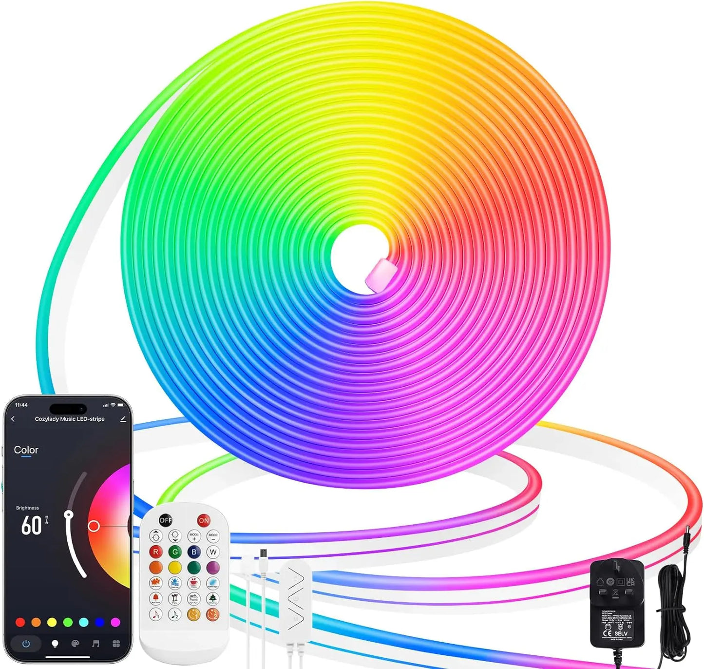 Luminaires Lamomo Néon Ruban LED RGB , 12V avec Contrôle Bluetooth APP Dimmable, Synchronisation de Musique, Flexible Etanche NANOLEAF