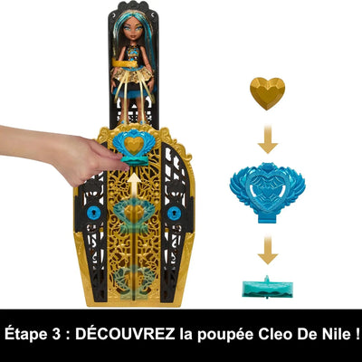 jouet Monster High Coffret Monstrueux Secrets Cleo De Nile avec poupée Cleo de Nile Énigmes Horribles, dressing et plus de 19 surprises Monster High