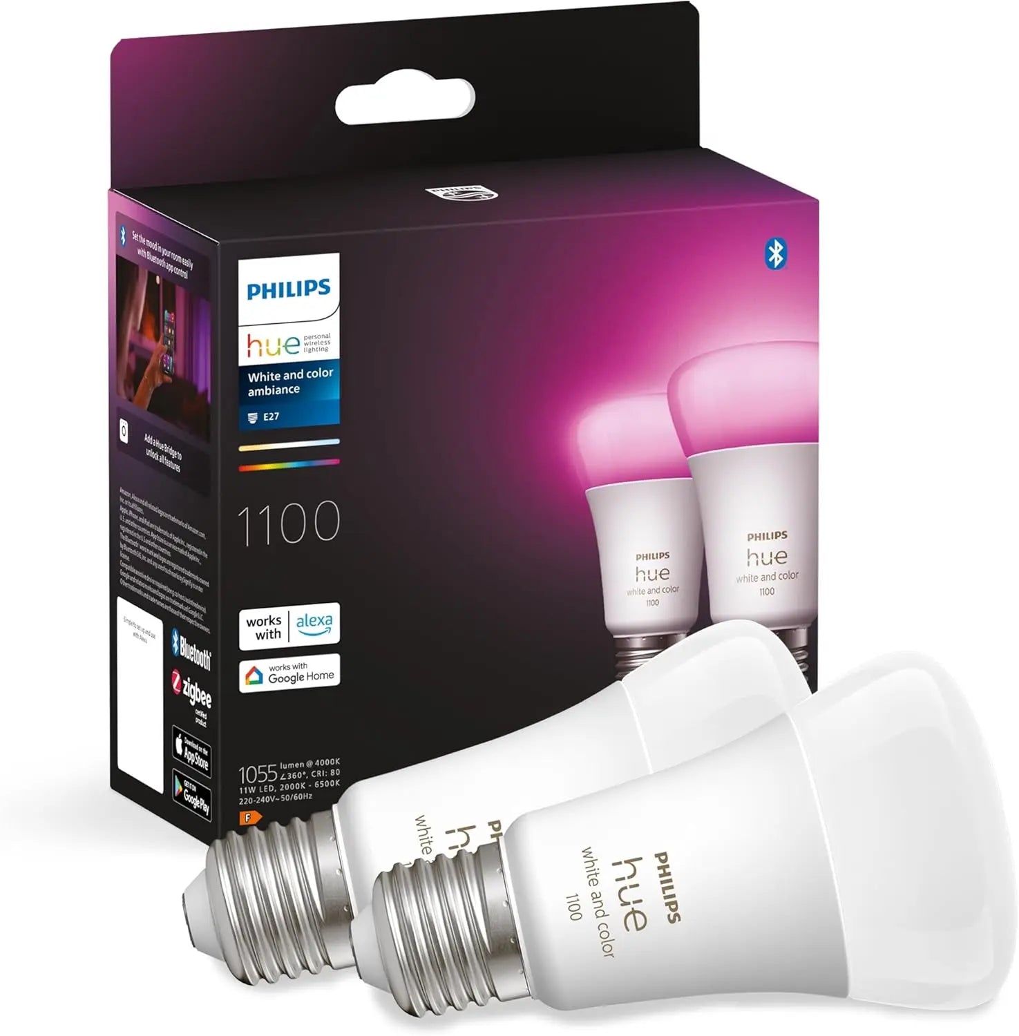 Pack de 2 ampoules connectées Philips Hue White et Color Ambiance E27 75W Blanc TECIN HOLDING