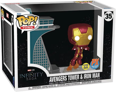 Figurines jouets Pop! Town : Avengers : Age of Ultron – Avengers Tower with Iron Man (Glow-in-The-Dark) Figurine en Vinyle PX POP