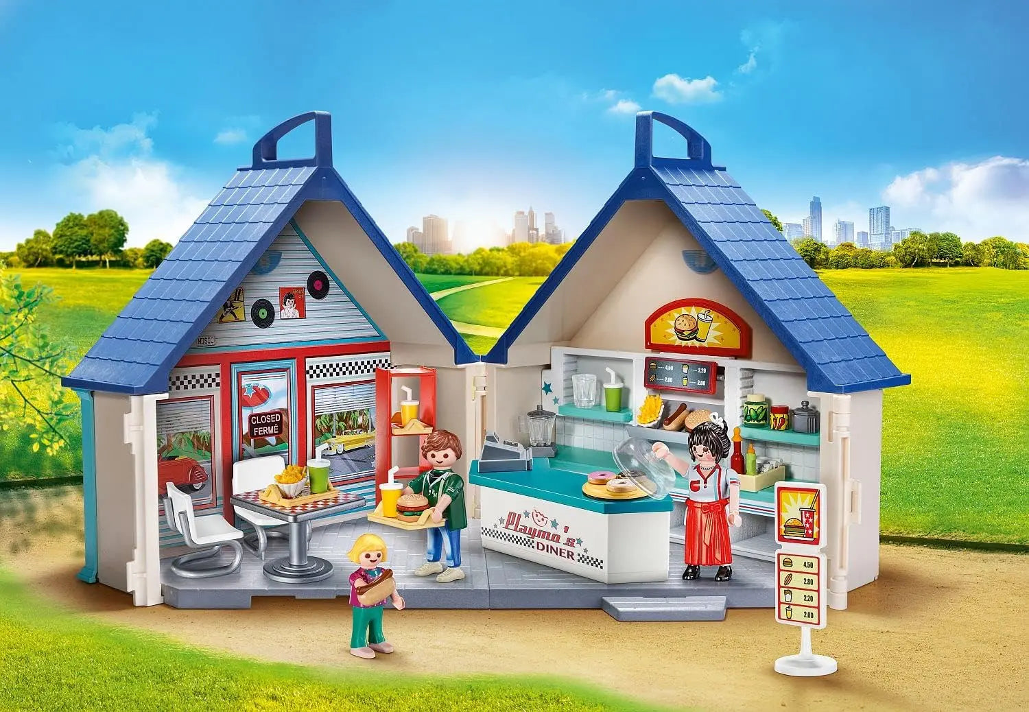 lego Playmobil 70111 City Life / Restaurant Americain Diner transportable lego