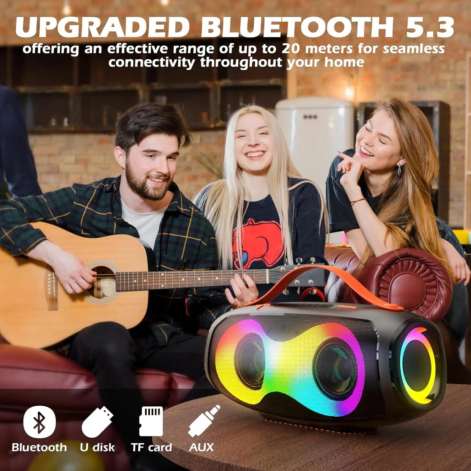 Bluetooth Speaker SWTOIPIG Enceinte Bluetooth sans fil portable avec lumière LED, stéréo True Wireless stéréo JBL