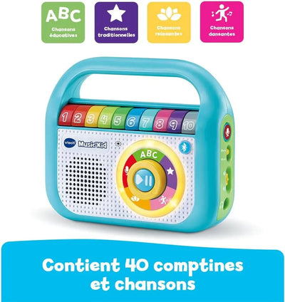 jouet pour enfant VTech - Music'Kid, Baladeur Musical Enfant, Enceinte Bluetooth Lumineuse avec Comptines, Chansons Éducatives et Relaxantes, Enregistreur Vocal, Cadeau Enfant Dès 2 Ans - Contenu en Français VTECH