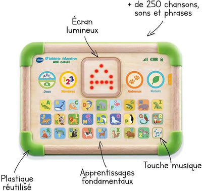 jouet pour enfant VTech - Tablette Éducative ABC Nature Play Green, Tablette Tactile Enfant Partiellement en Bois, Jouet d'Éveil Alphabet Animaux, Cadeau Bébé Fille et Garçon Dès 1 An - Contenu en Français VTECH