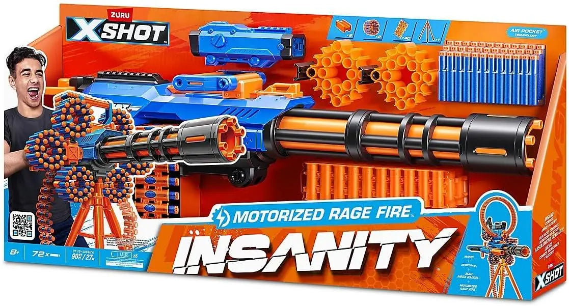 Jouets et Jeux X-Shot Insanity Rage Fire Gatling Blaster avec ceinture de fléchettes et 72 fléchettes Blaster Gatling Insanity X-Shot