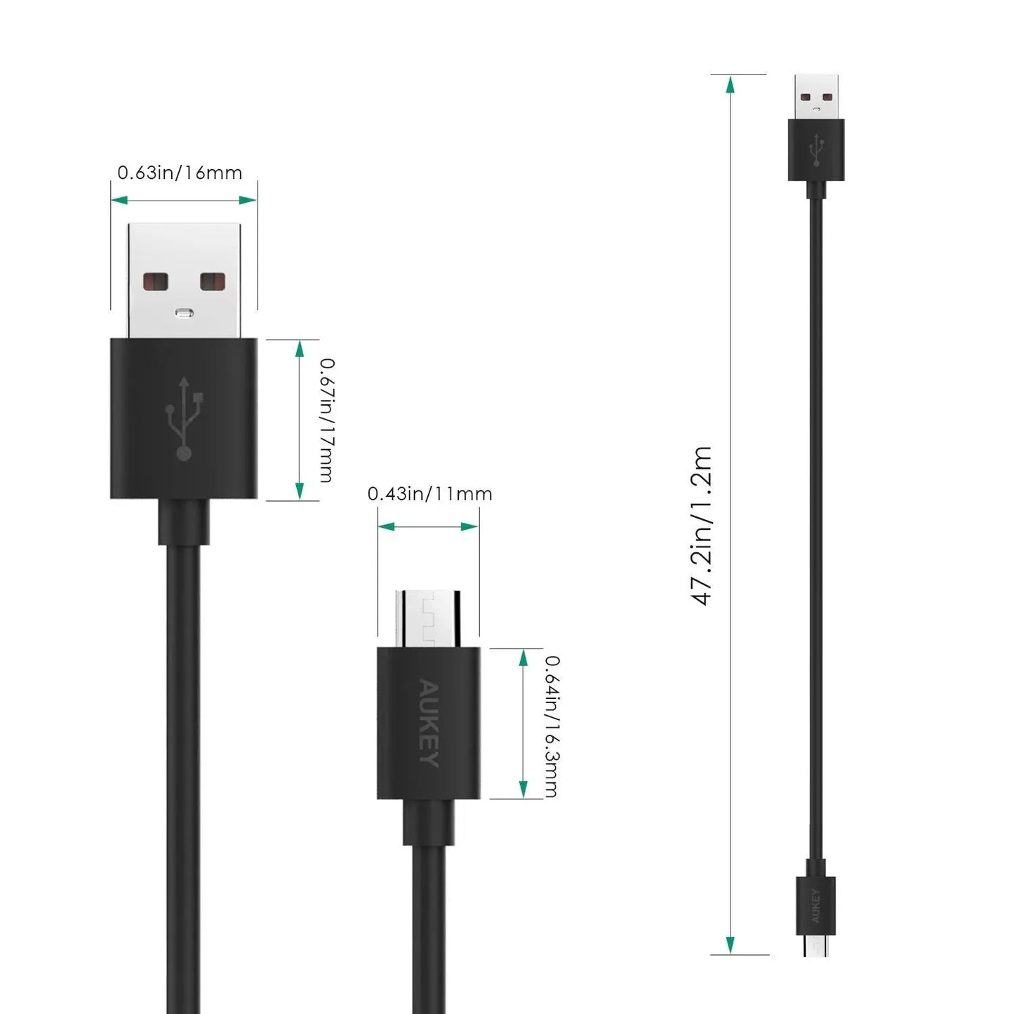 AUKEY Câble Micro USB  de 1,2 M [ 3-Pack ] Câble USB Chargeur et Synchronisation pour Smartphones AUKEY
