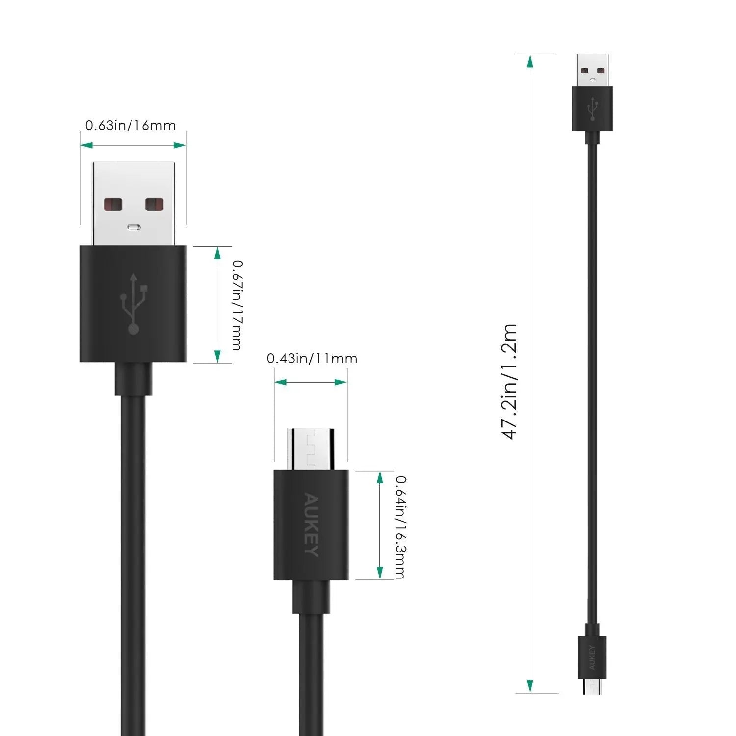 AUKEY Câble Micro USB  de 1,2 M [ 3-Pack ] Câble USB Chargeur et Synchronisation pour Smartphones AUKEY
