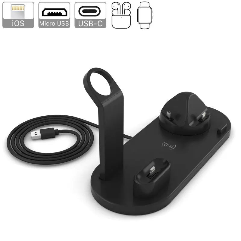 BASE DE CHARGEMENT 4 EN 1 AVEC CONNEXION MICRO USB ET USB-C LIGHTNING. tekkiwear