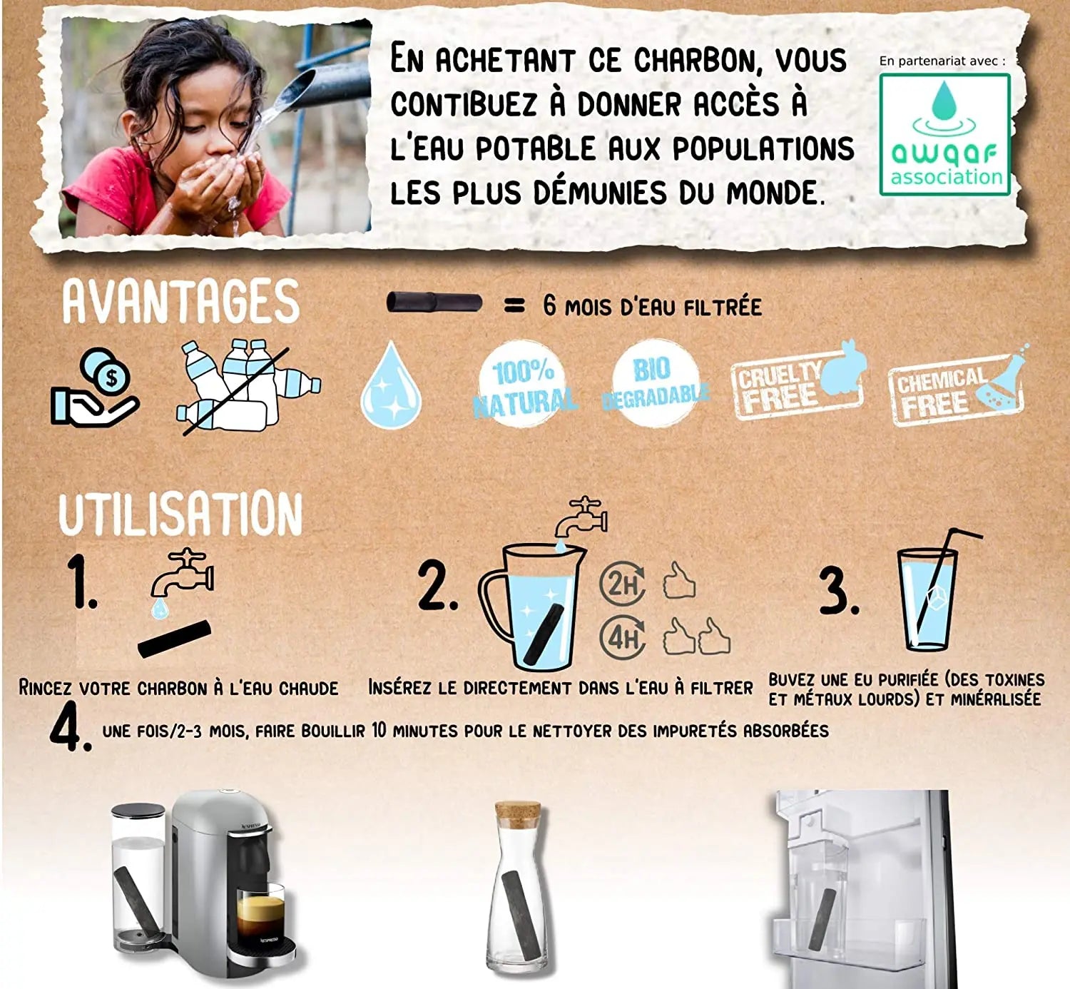 "Baytiz | Filtre à Eau Végétal au Charbon Actif de Bambou baytiz