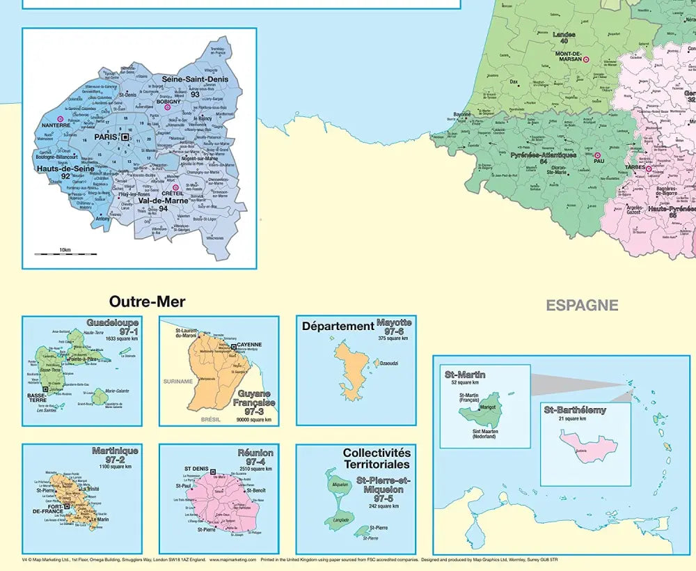 Carte administrative française plastifié ACFRAAD
