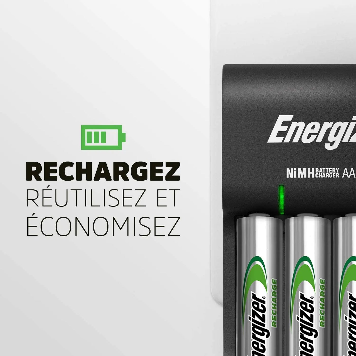 Energizer Chargeur Piles Rechargeables AA et AAA, Recharge Base (4 Piles AA incluses) Energizer