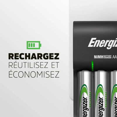 Energizer Chargeur Piles Rechargeables AA et AAA, Recharge Base (4 Piles AA incluses) Energizer