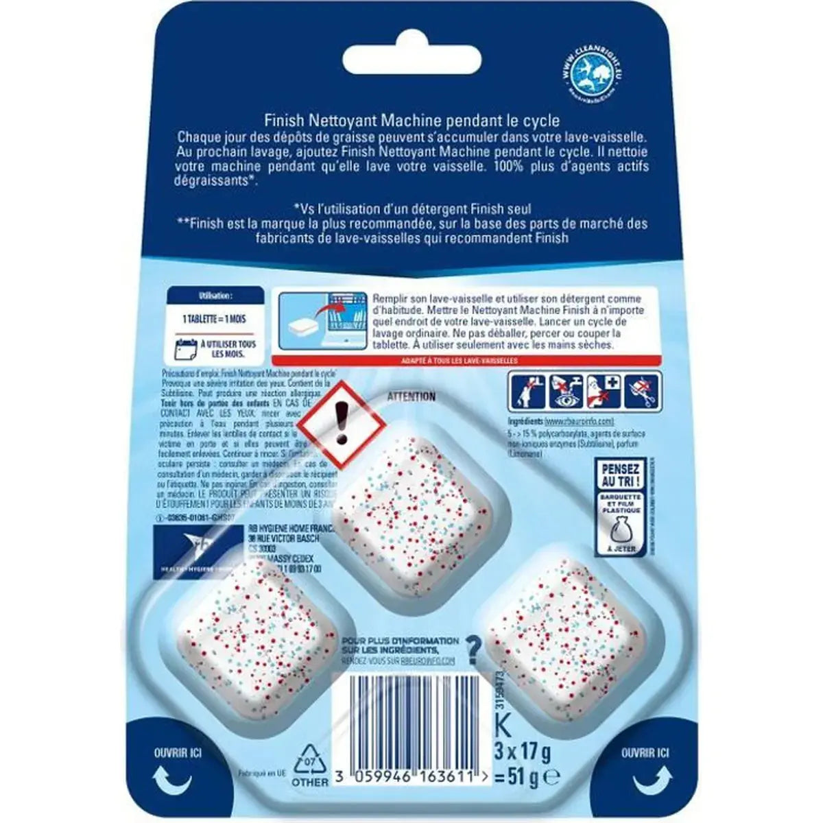 FINISH Nettoyant Machine Lave-Vaisselle - Pendant le Cycle 3059946163611 Finish