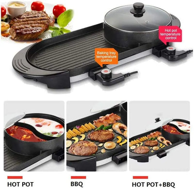 Gril Hot Pot électrique portable,grill teppanyaki avec hot pot,barbecue sans fumée double température,Plaque chauffante électrique antiadhésive,Poêle à frire domestiquepour 1-12 personnes Hasbro
