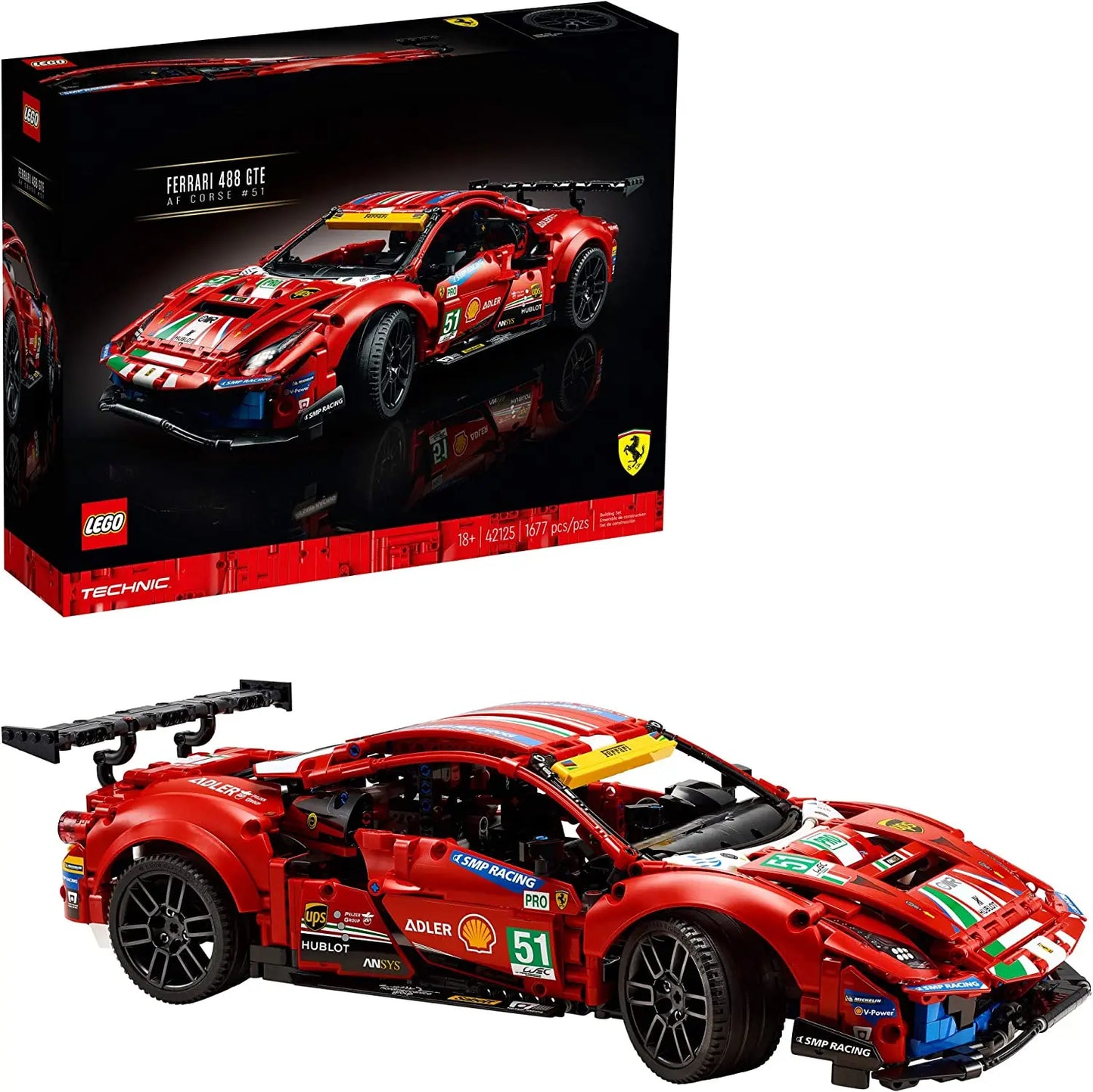 LEGO 42125 Technic Ferrari 488 GTE AF Corse #51 , Modèle authentique de la voiture de course dendurance à exposer lego