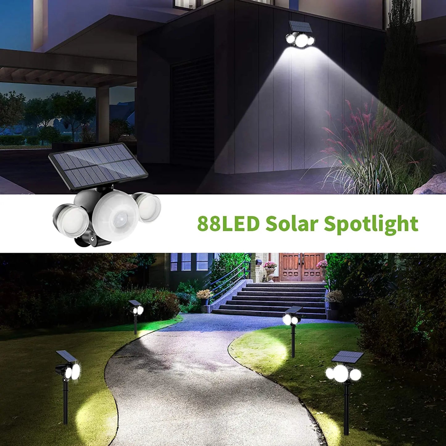 Lampe Solaire Extérieur Jardin Ultra Puissante 88LED avec Détecteur de Mouvement Etanche IP65, Eclairage Spot Solaire Exterieur Sans Fil 360° Tecin.fr